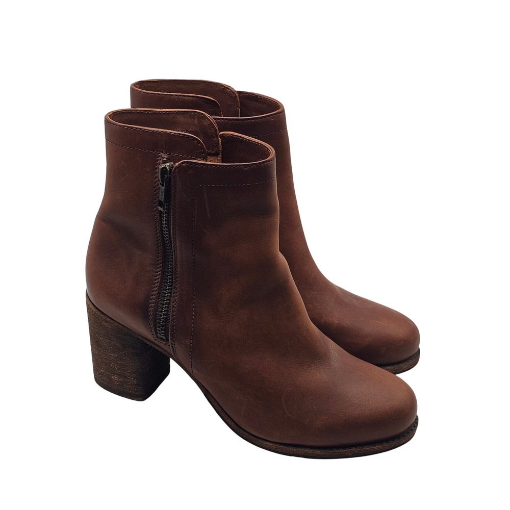 Frye Addie Leather Double Zip Ankle Boots 8 Brown Block Heel Western Boho Urban